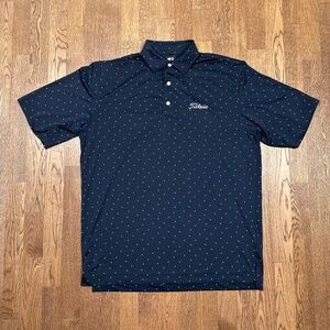 Footjoy Lisle Titleist FJ Logo Print Navy Embroidered Golf Polo Shirt Mens Large